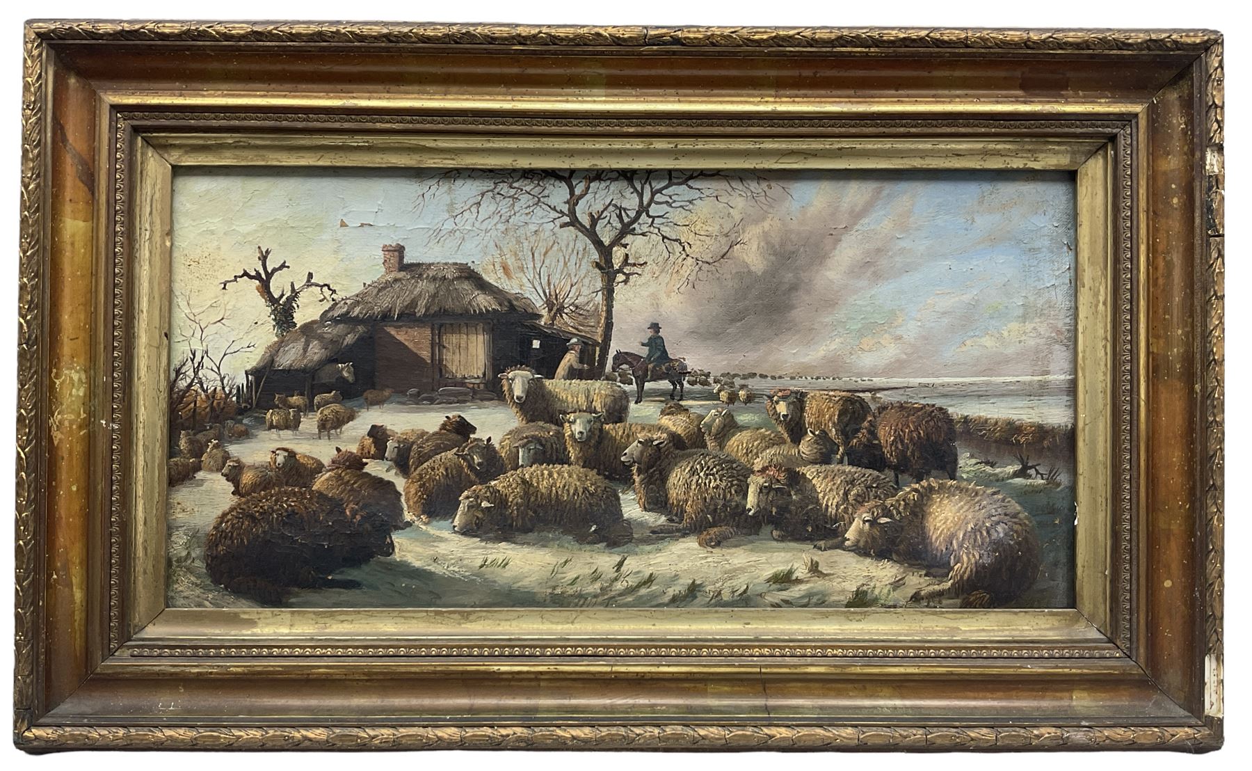 Circle of Cornelius Van Leemputten (Belgian 1841-1902): Sheep Resting in a Winter Landscape - Image 2 of 3