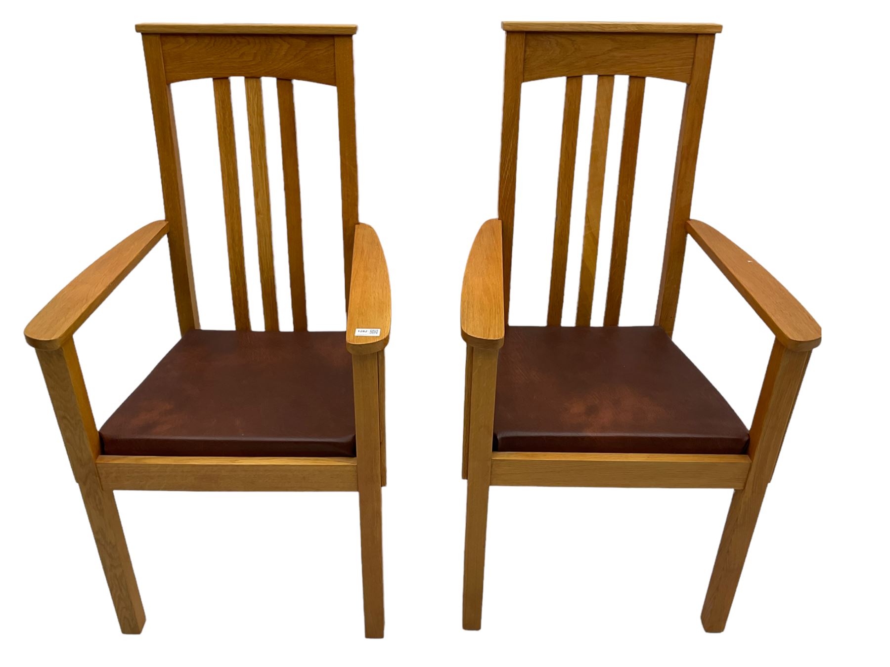 Pair of solid oak Arts and Crafts style carver chairs - Image 2 of 4
