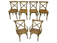 Set of six oak X back dining chairs