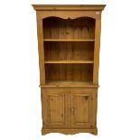 Solid pine open bookcase with two cupboards