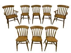 Set of eight (6+2) solid beech farmhouse chairs