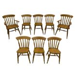 Set of eight (6+2) solid beech farmhouse chairs