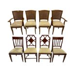 Eight various walnut dining chairs