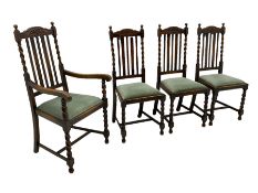Set of four early to mid-20th century oak barely twist dining chairs