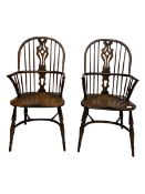 Pair of medium elm Windsor armchairs
