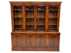 Georgian design yew wood bookcase on cupboard