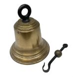 20th century large and heavy uninscribed ship's bronze bell with clapper H30cm including bracket D27