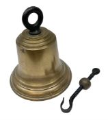 20th century large and heavy uninscribed ship's bronze bell with clapper H30cm including bracket D27