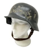 WW2 German steel helmet painted in undecaled Luftwaffe bluey grey with leather liner and chin strap