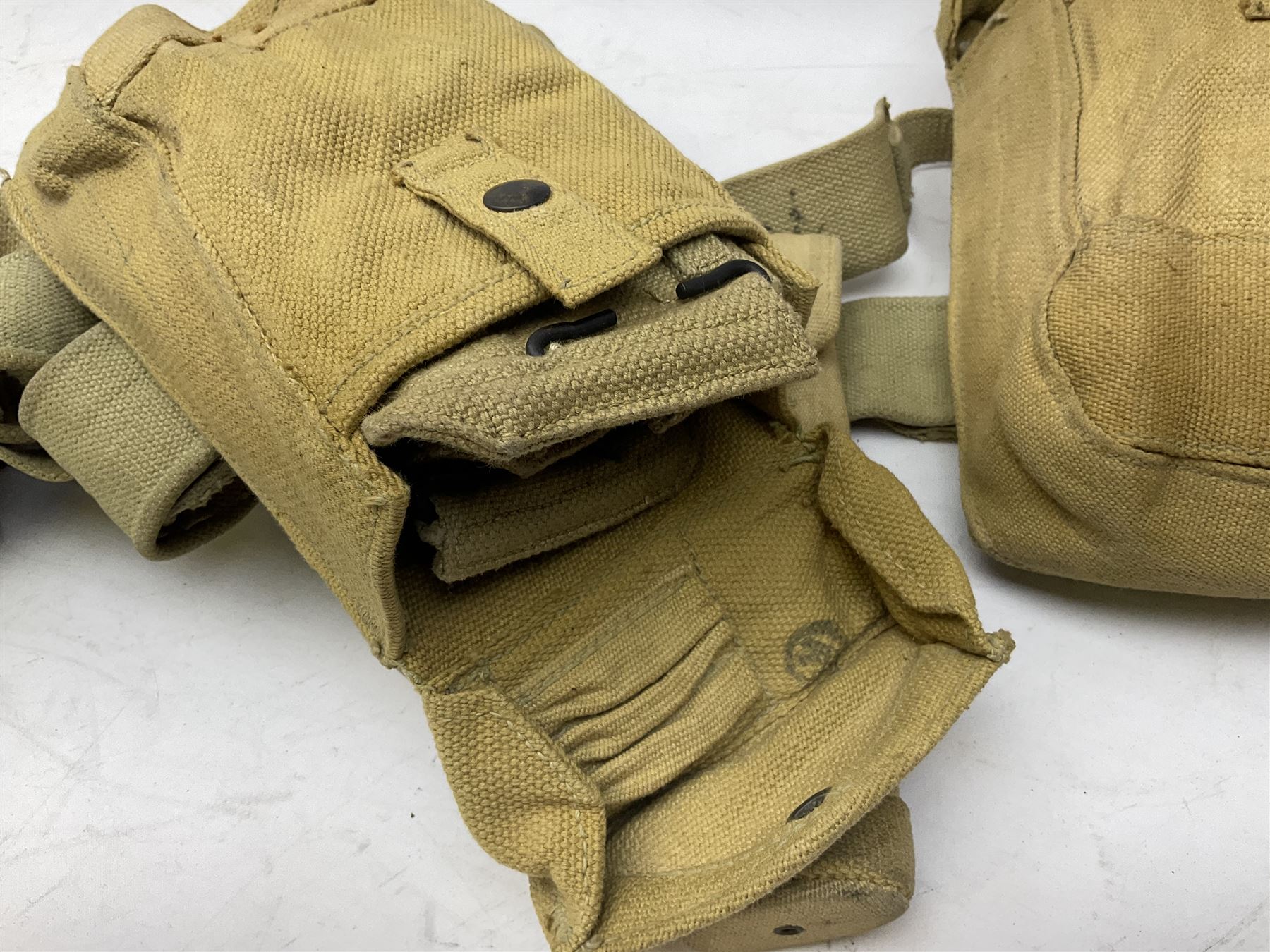 Swiss leather ammunition belt with six pouches containing empty clips; another leather ammunition be - Image 16 of 17