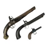 Percussion action single barrel pocket pistol with 5.5cm barrel and walnut stock L16cm overall; anot