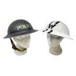 WW2 Home Front 'Police' black painted steel helmet with original liner and webbing chin strap