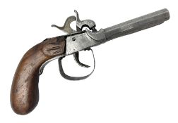 19th century Belgian double barrel side by side percussion pistol