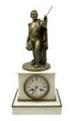 19th century French white marble mantel clock