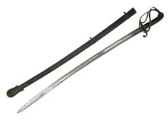 Early 20th century British Army officer's sword with 90cm plain slightly curving fullered steel blad