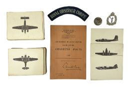 WW2 Royal Observer Corps - approximately one-hundred and seventy aircraft recognition cards; 1938 In