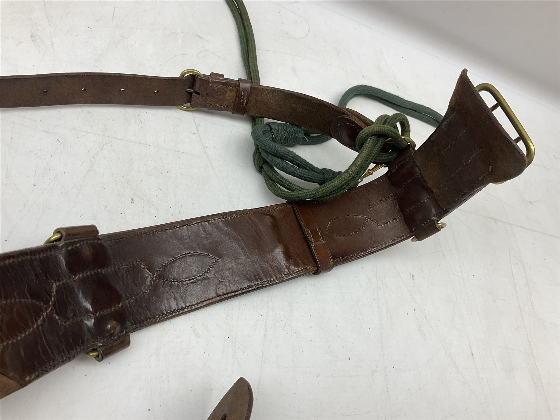 British Army Officers Sam Browne leather belt with shoulder strap; and webbing belt with Potter Lond - Image 11 of 12