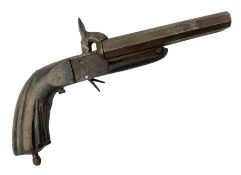 19th century Belgian 9mm side-by-side double barrel pin-fire pocket pistol with 11cm octagonal singl