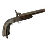 19th century Belgian 9mm side-by-side double barrel pin-fire pocket pistol with 11cm octagonal singl