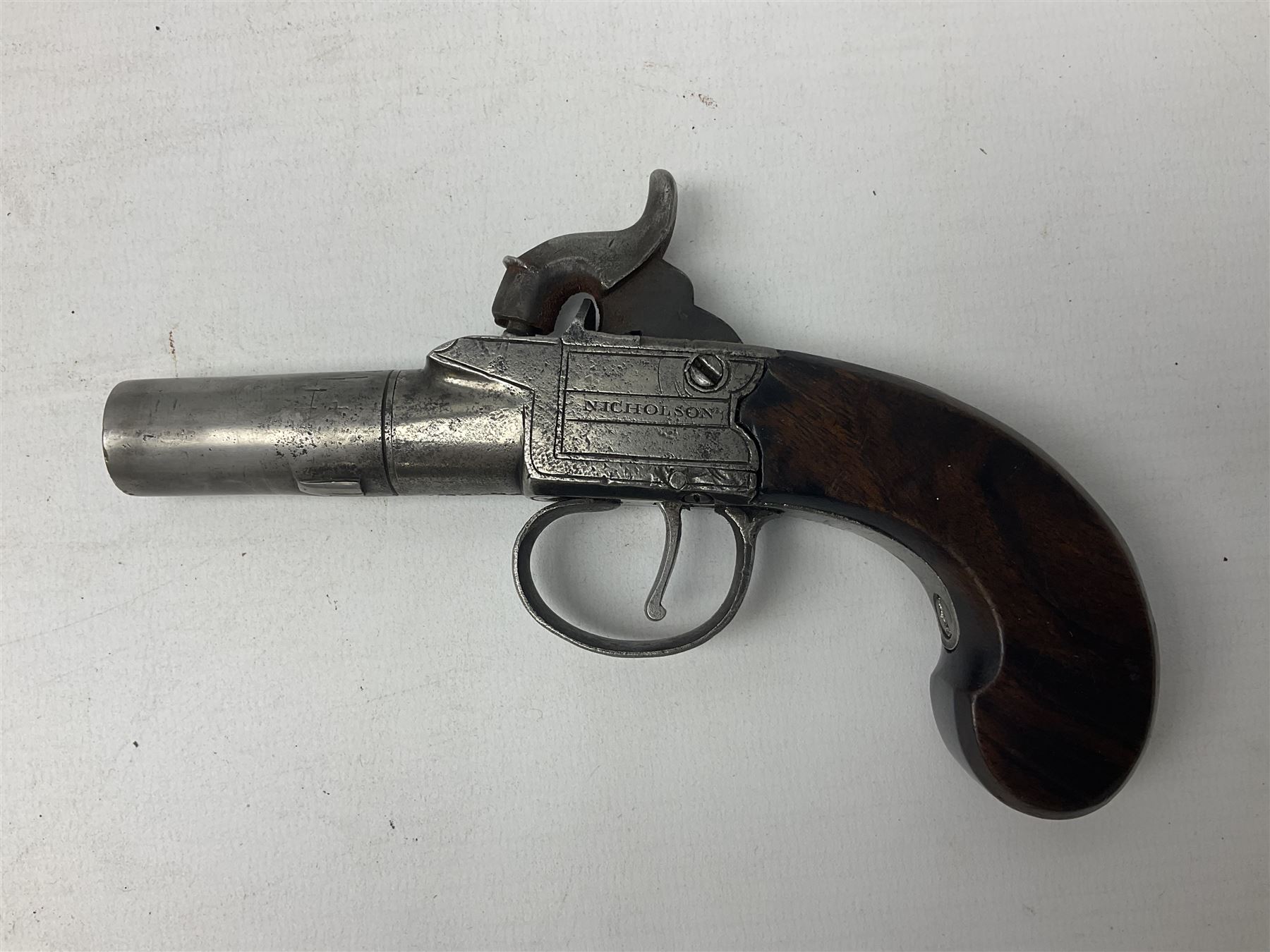 Early 19th century .490" calibre single barrel flintlock converted to percussion cap pocket pistol w - Image 4 of 8