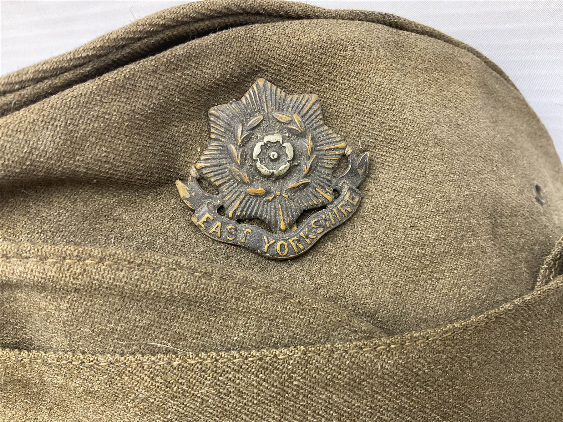 WW2 East Yorkshire Regiment side cap with badge; and quantity of WW2 British Army webbing and leathe - Image 3 of 15