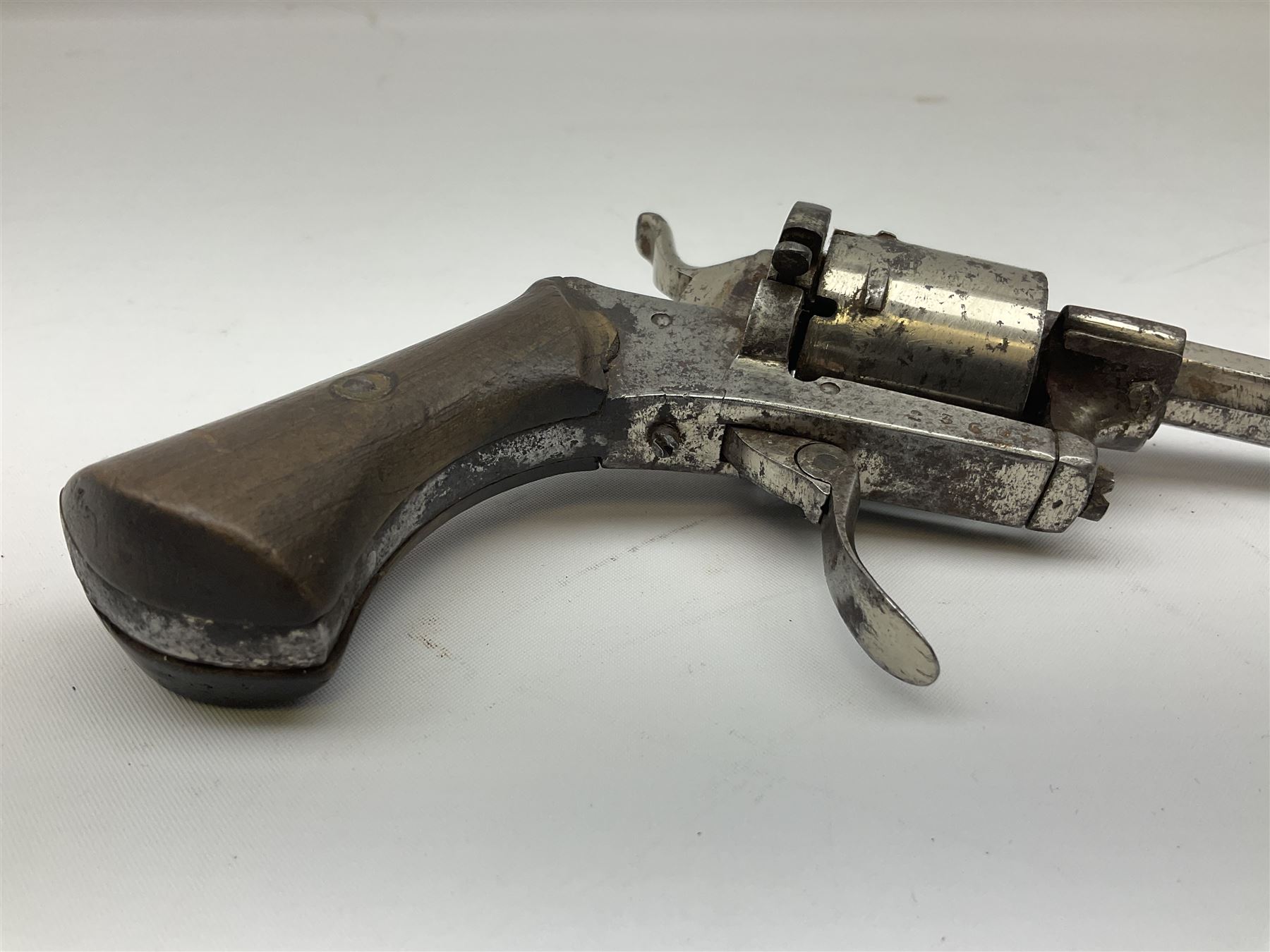 19th century Belgian 7mm pin-fire six-shot revolver with 8.5cm octagonal barrel and folding trigger - Image 2 of 11