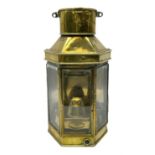 WW1 period ship's brass cased bulkhead lantern by Player & Mitchell Birmingham of half-octagonal for