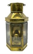 WW1 period ship's brass cased bulkhead lantern by Player & Mitchell Birmingham of half-octagonal for