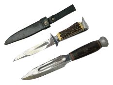 German ERN Wald-Solingen Art Deco style hunting knife with 13cm Bowie type blade and chrome fittings