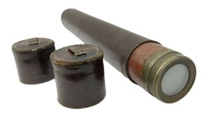 19th century leather covered brass and wooden single draw telescope inscribed 'Dollond London Day or