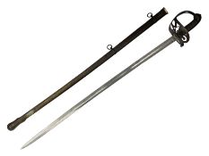 Victorian light infantry officers sword with 83cm steel single fullered blade with etched detail inc