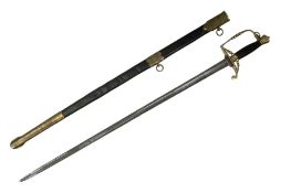 Five-ball spadroon sword with 78.5cm fullered steel blade and brass hilt with fluted swollen grip; i