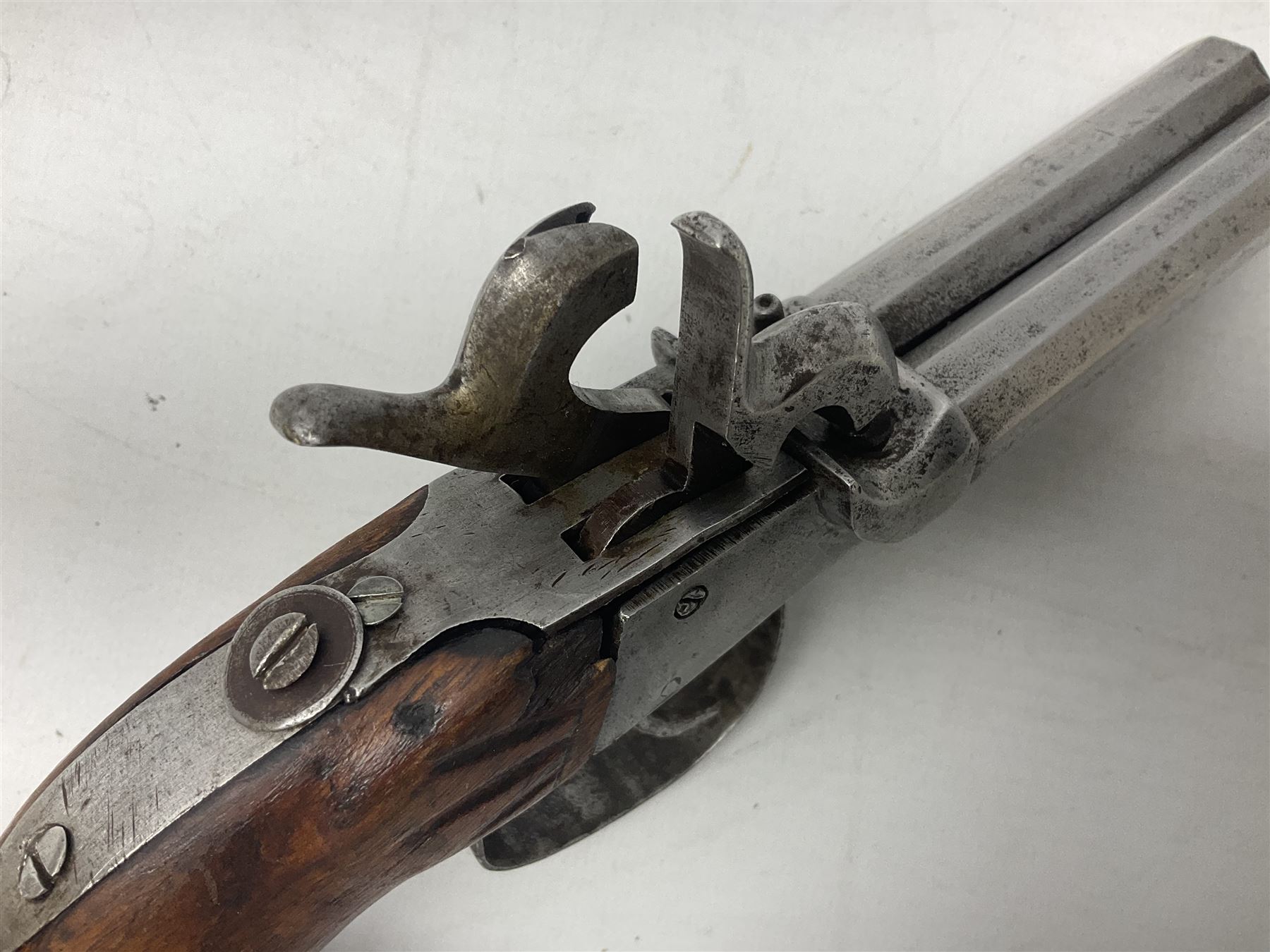 19th century Belgian double barrel side by side percussion pistol - Image 5 of 8