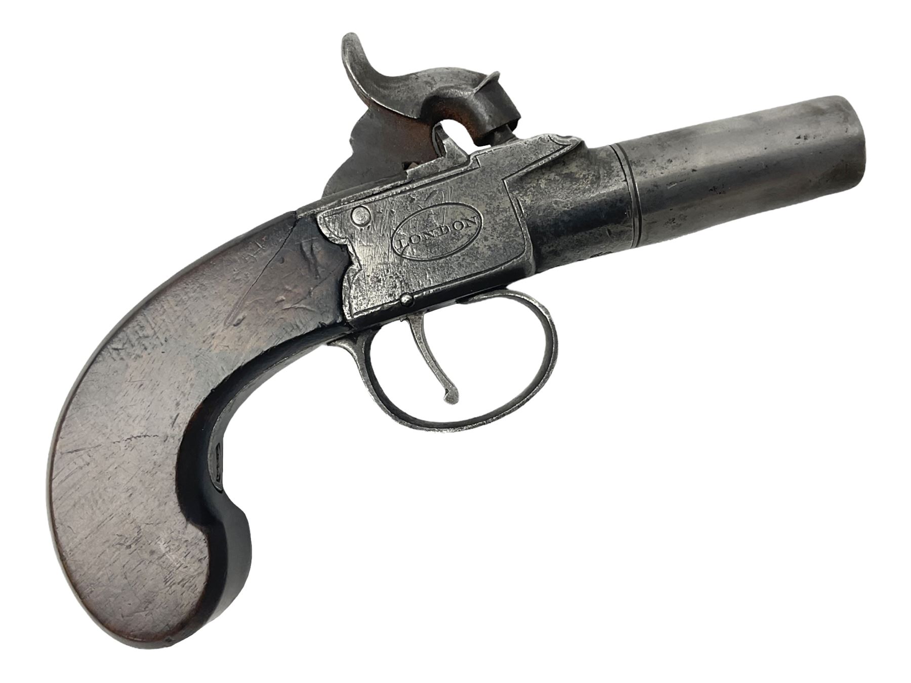 Early 19th century .490" calibre single barrel flintlock converted to percussion cap pocket pistol w