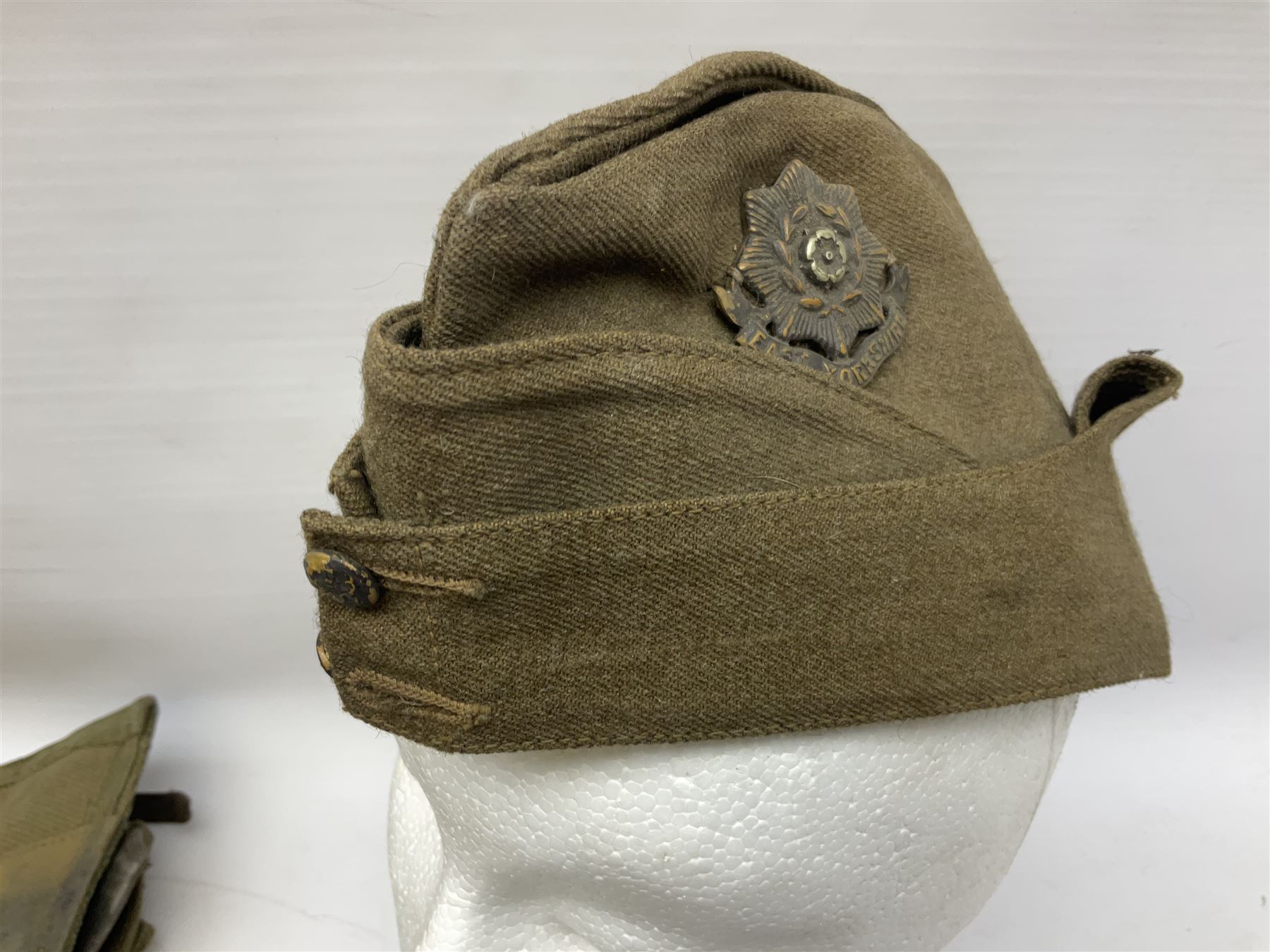 WW2 East Yorkshire Regiment side cap with badge; and quantity of WW2 British Army webbing and leathe - Image 2 of 15