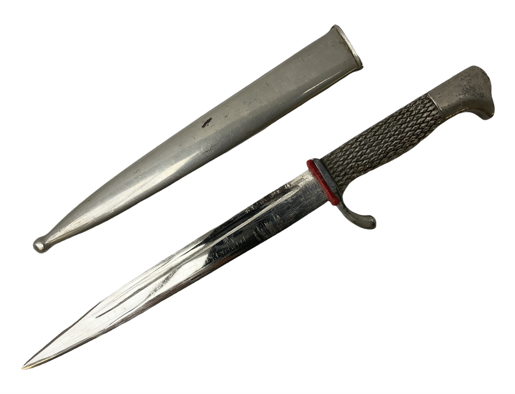 Nickel paperknife in the form of a German Model 1884/95 knife bayonet in scabbard L23.5cm overall