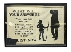 WW1 1915 Recruiting Poster �What Will Your Answer Be�; depicting the silhouette of a Boy Scout askin