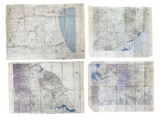 Three WW2 edition RAF quarter inch to one mile linen backed Ordnance Survey maps of England titled M