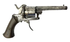 19th century Belgian 7mm pin-fire six-shot revolver with 8.5cm octagonal barrel and folding trigger