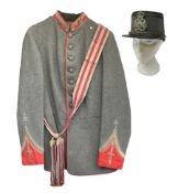 Victorian 1st Battalion West Yorkshire Regiment officer's red trimmed grey tunic with sash; and shak
