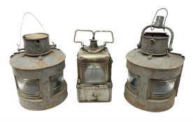 Two WW2 period ship's bow-fronted lamps with grey painted finish