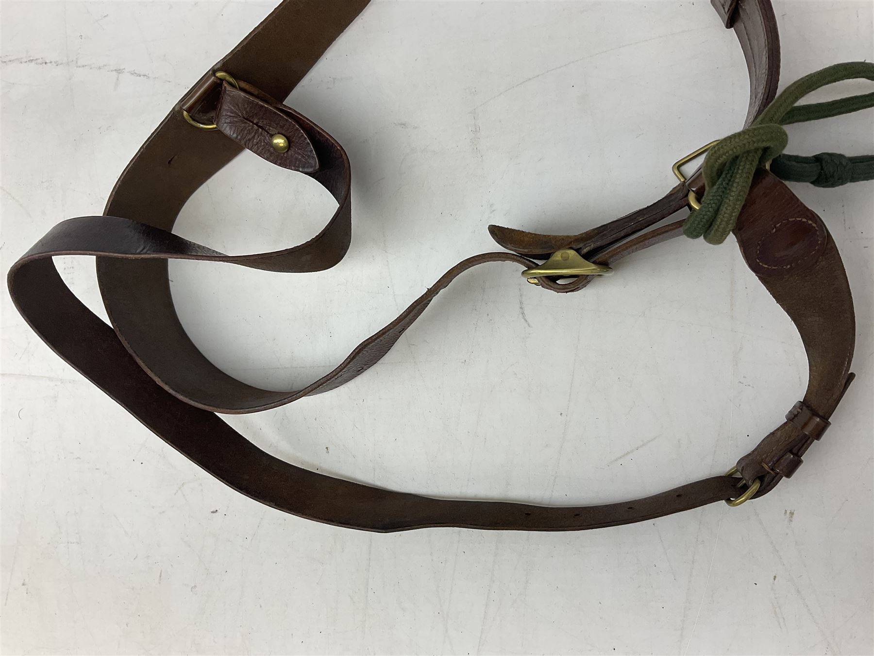 British Army Officers Sam Browne leather belt with shoulder strap; and webbing belt with Potter Lond - Image 9 of 12