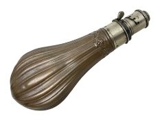 Fluted copper powder flask with German silver mounts