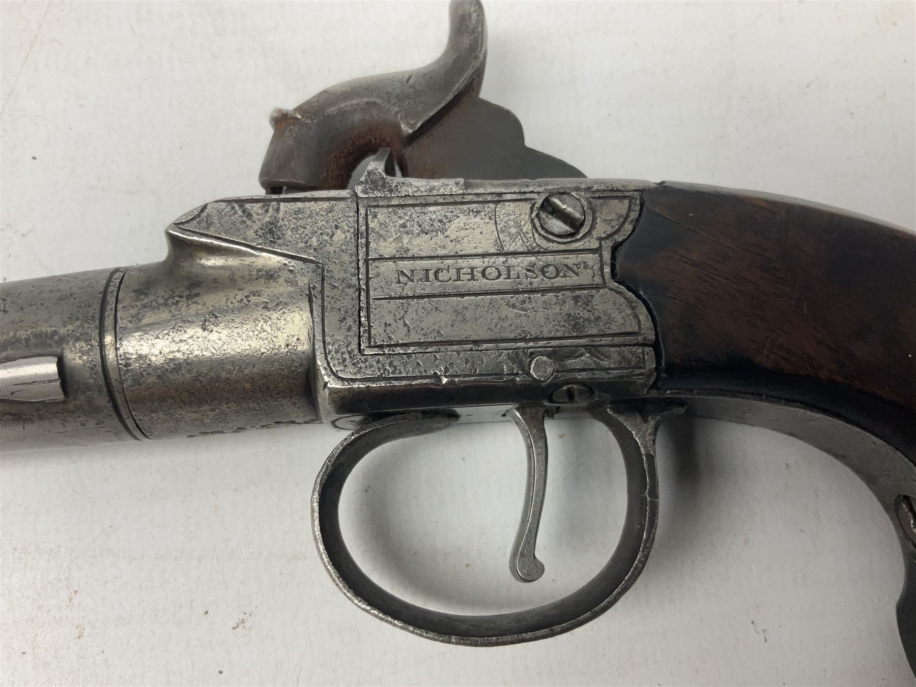 Early 19th century .490" calibre single barrel flintlock converted to percussion cap pocket pistol w - Image 8 of 8