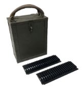 WW2 green painted metal bound wooden magazine carrying box containing twelve twenty-round clips in t