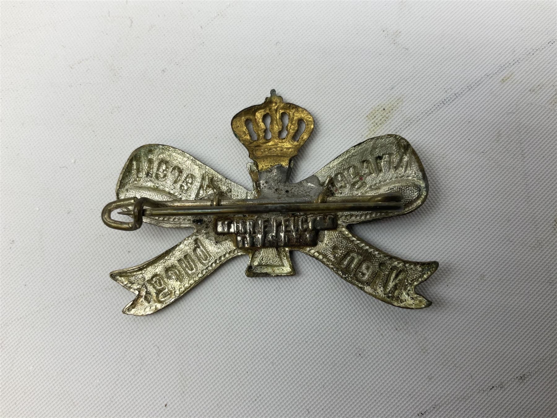 Two WW2 German Army Afrika Korps pith helmet metal side badges; RAD oval metal badge by J.B.u.Co.; W - Image 3 of 9