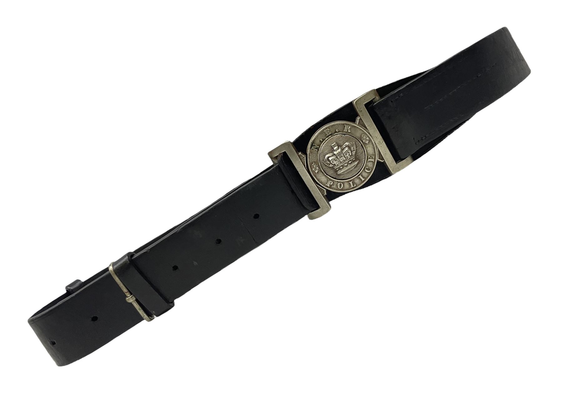 North Eastern Railway Police adjustable leather belt with steel buckle; crudely inscribed '270'