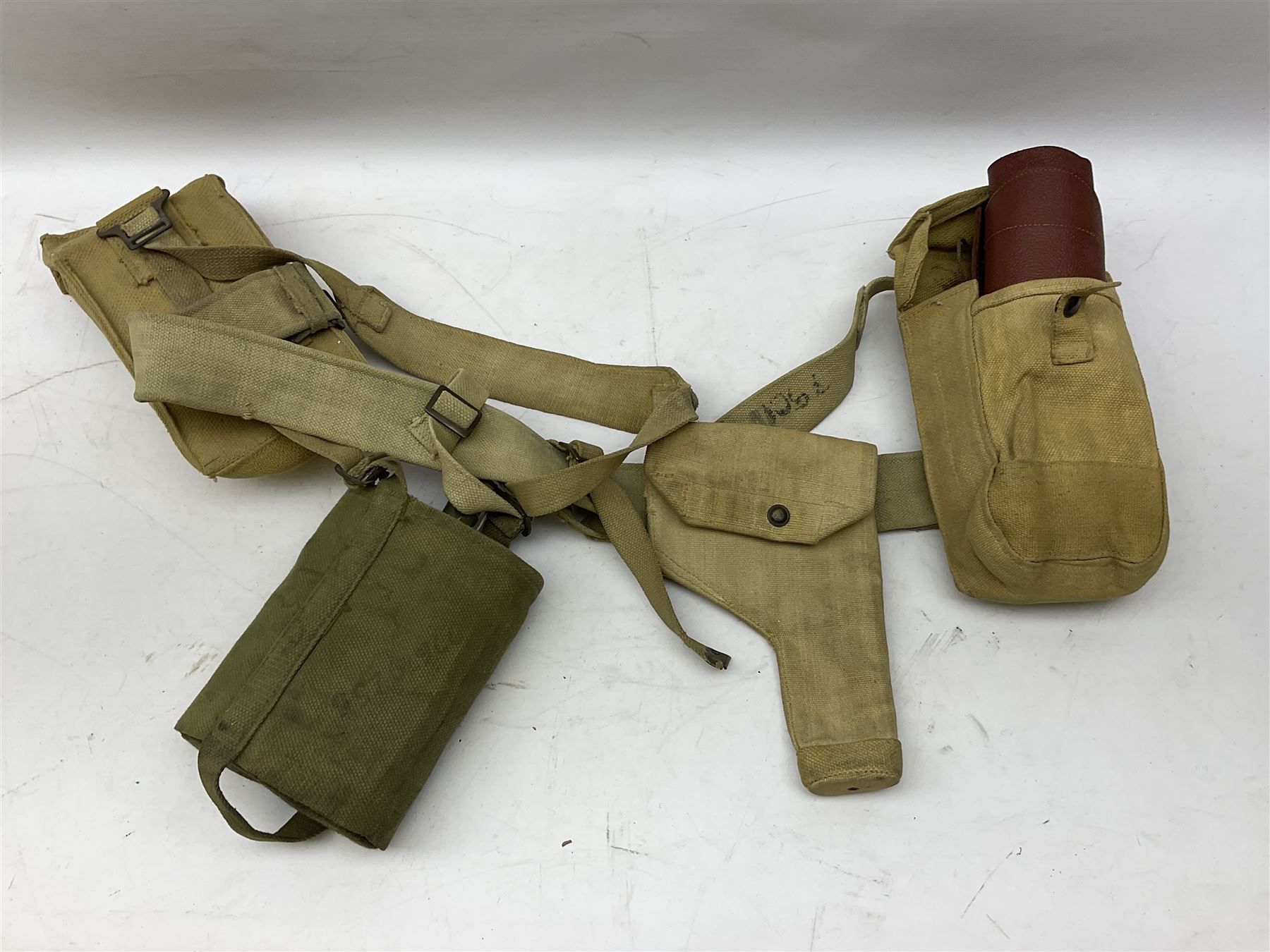 Swiss leather ammunition belt with six pouches containing empty clips; another leather ammunition be - Image 15 of 17