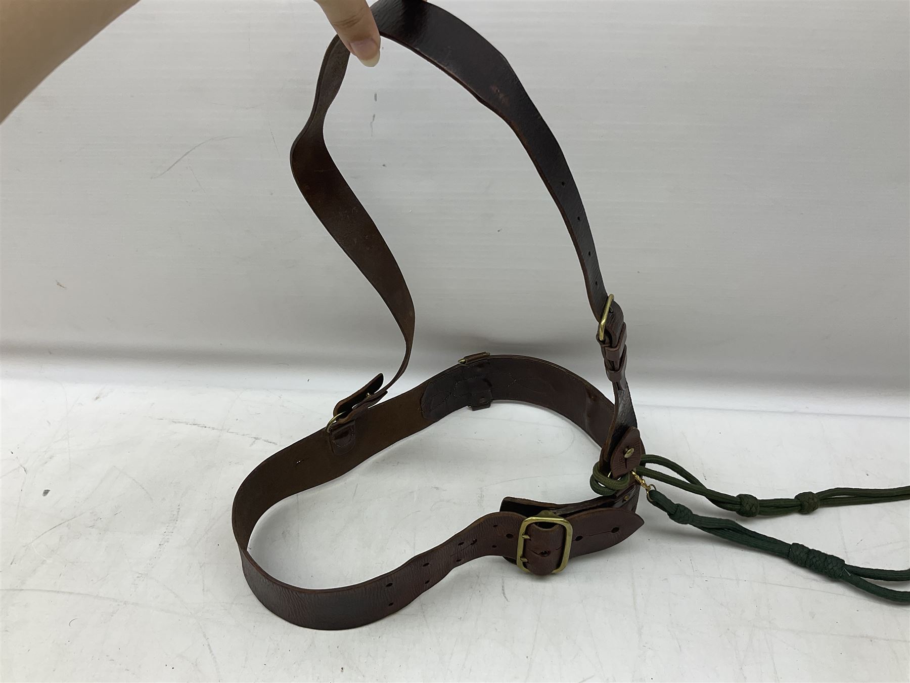 British Army Officers Sam Browne leather belt with shoulder strap; and webbing belt with Potter Lond - Image 12 of 12