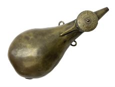 19th century continental brass bottle shaped powder flask